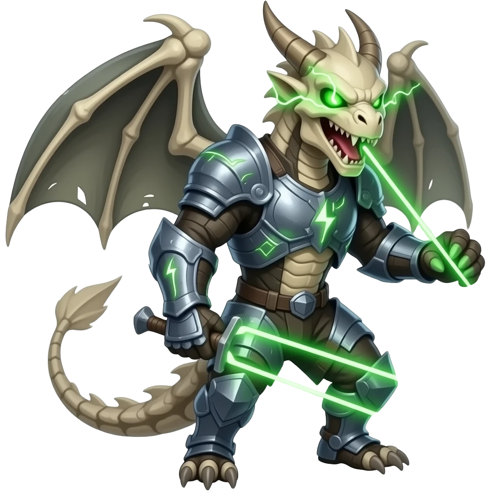 Electricity power dragon with bones powerful lighting eyes blade laser in a dungeon emoji