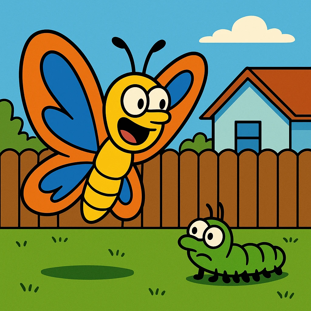 The caterpillar (a small, soft insect with many legs) morphed into a butterfly. emoji
