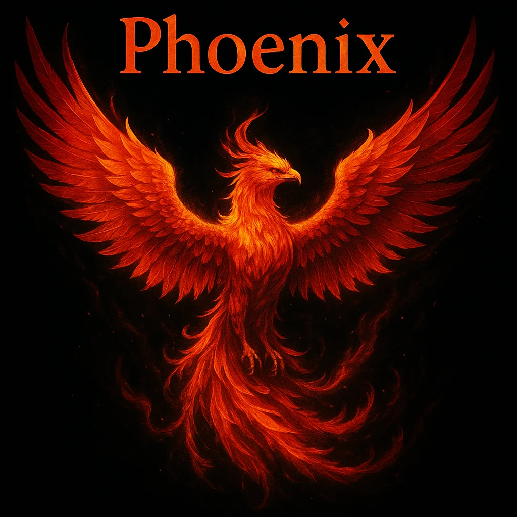 make image of phoenix with title, black background emoji