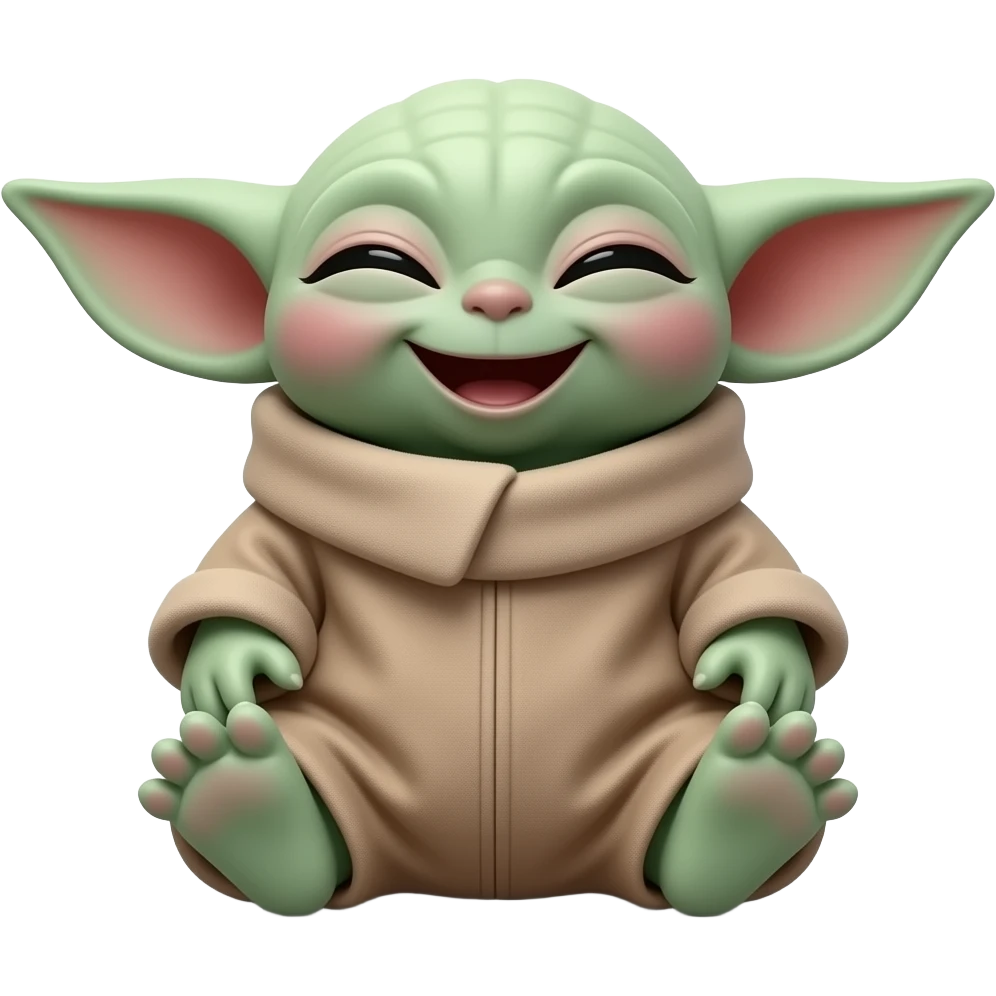 baby yoda laughing on the floor with eyes closed big smile emoji