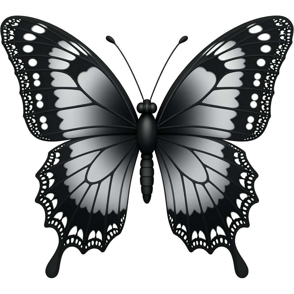 3D gothic butterfly, elegant subtle black, subtle black grey gradient black filigree, subtle gradient black lace trim,, elegant emoji