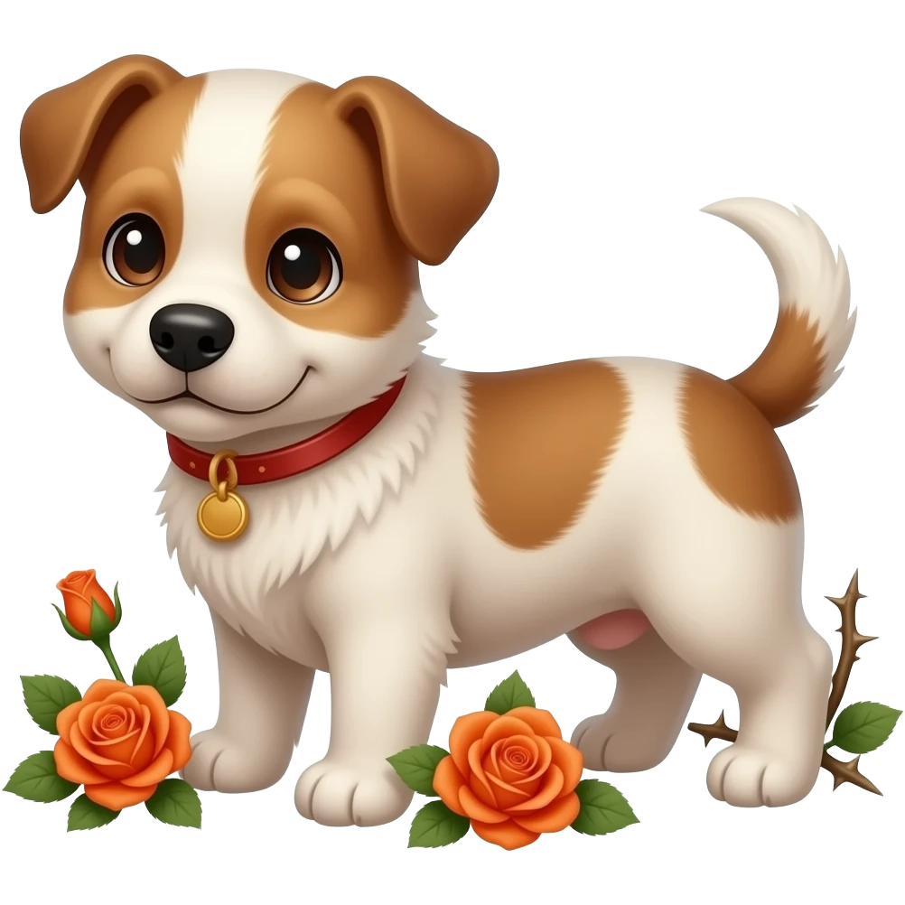 Puppy with orange roses and thorns emoji