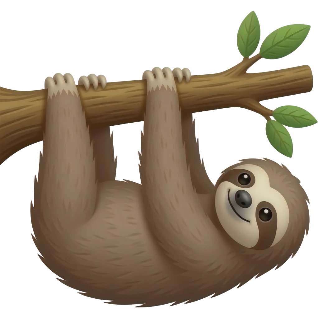 sloth morning coffee big tree branch hanging emoji