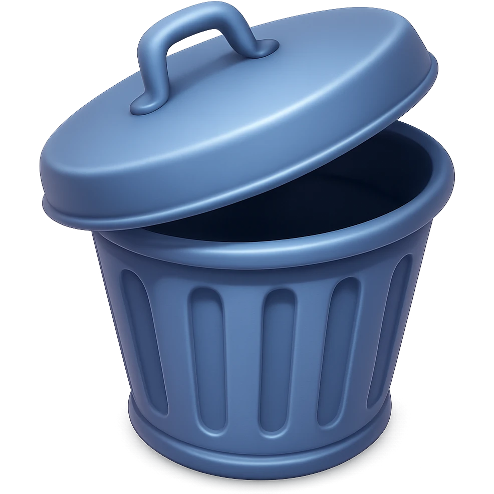 Draw a Pixar-style trash can. The view should be at an angle, as in the reference. Do not use the face, eye, and mouth. emoji