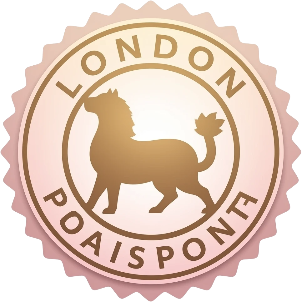 Elegant London passport stamp design, isolated, centered, no background, blush pink and gold, refined travel luxury aesthetic emoji