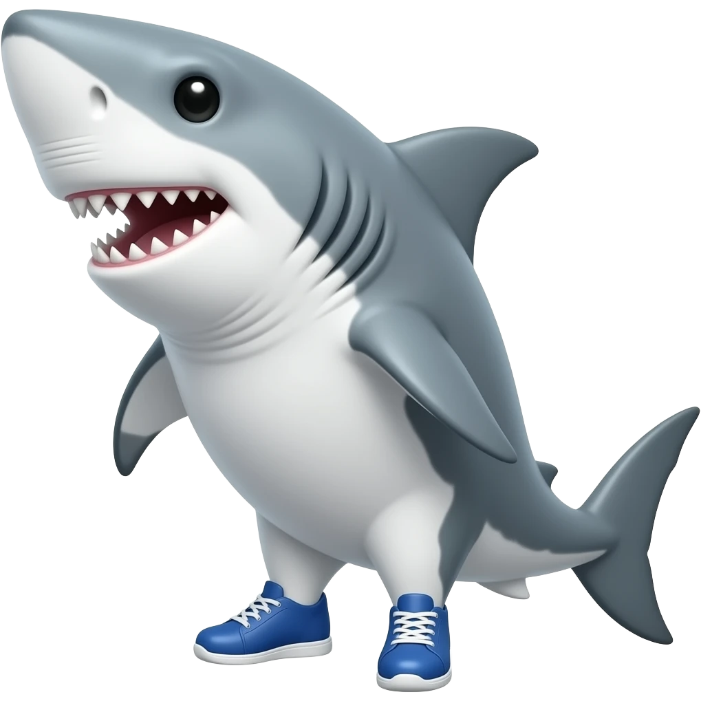 Un tiburón que tenga 2 pies y que tenga 2 tenis azules emoji