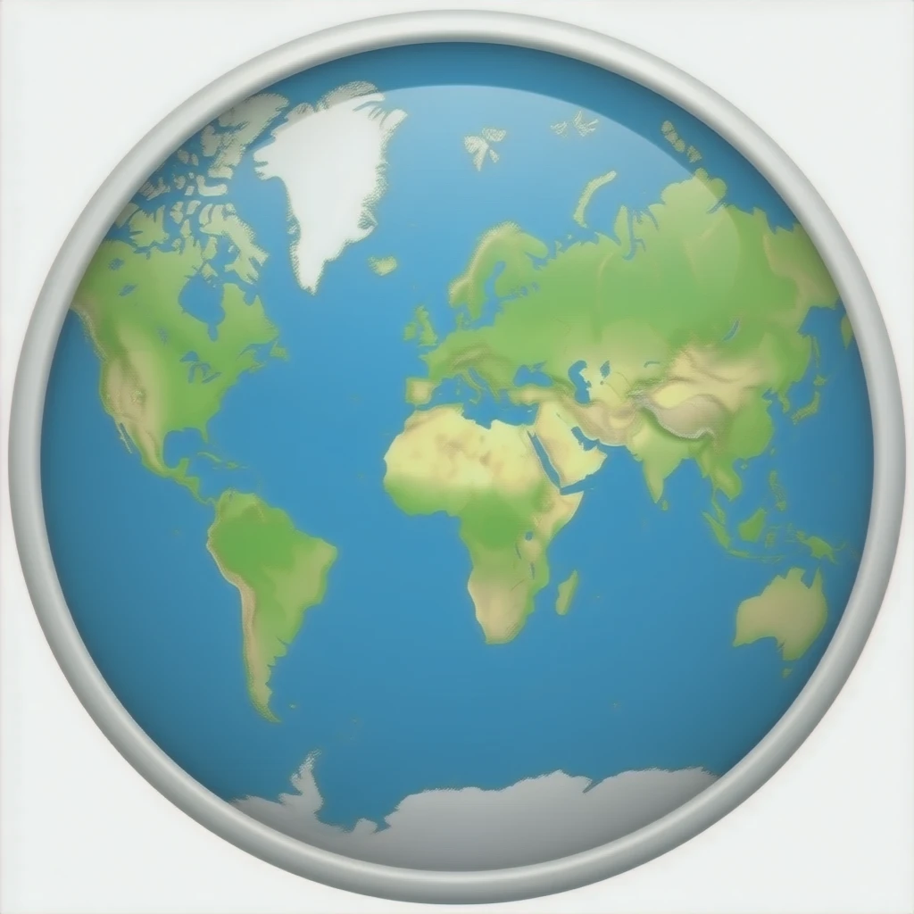 Circular world map with north pole at the center emoji
