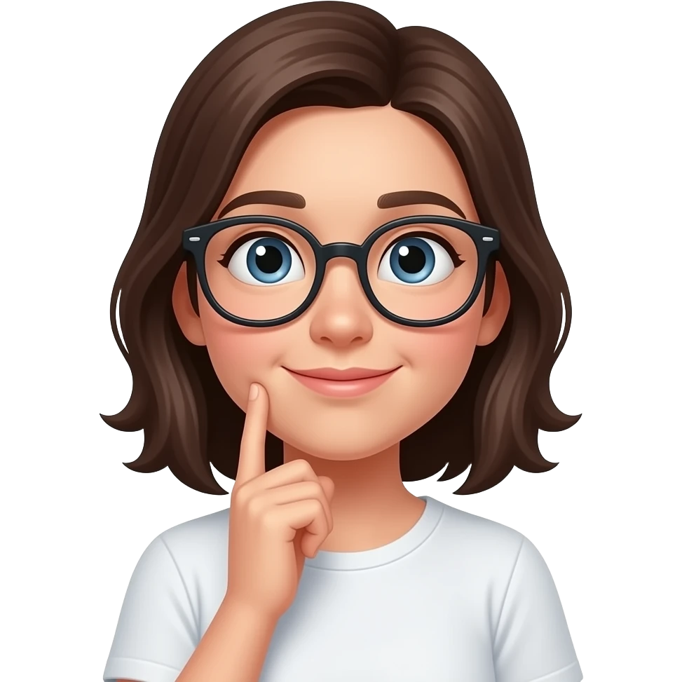 a girl with specs thinking by looking up emoji