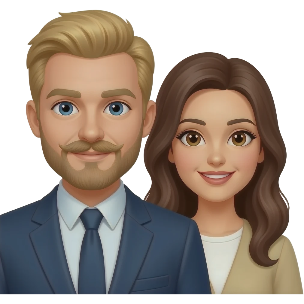 Blond man with a moustache with his brunette wife emoji