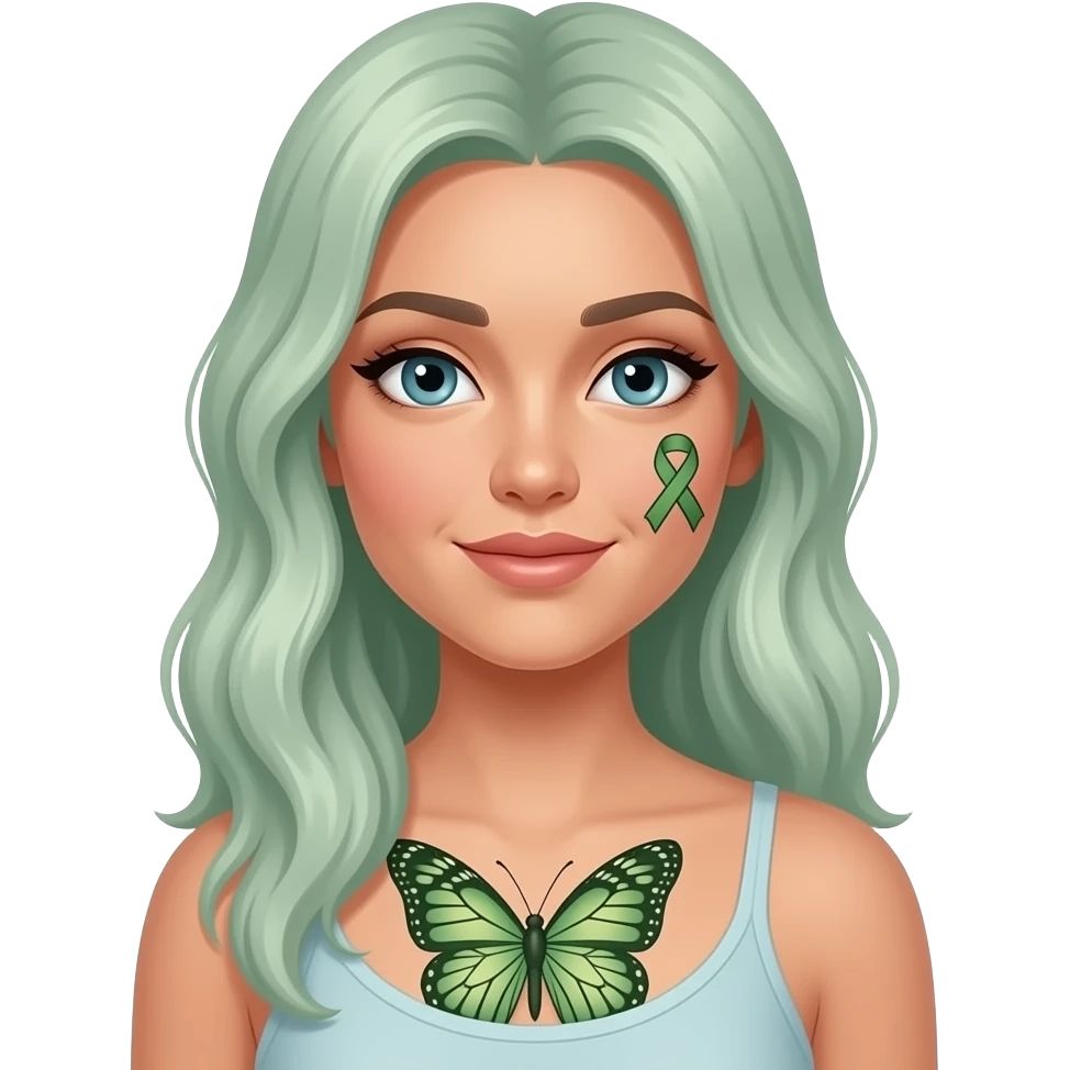 Green mental health ribbon butterfly tattoo Ideas adhered to an Aquarius female emoji