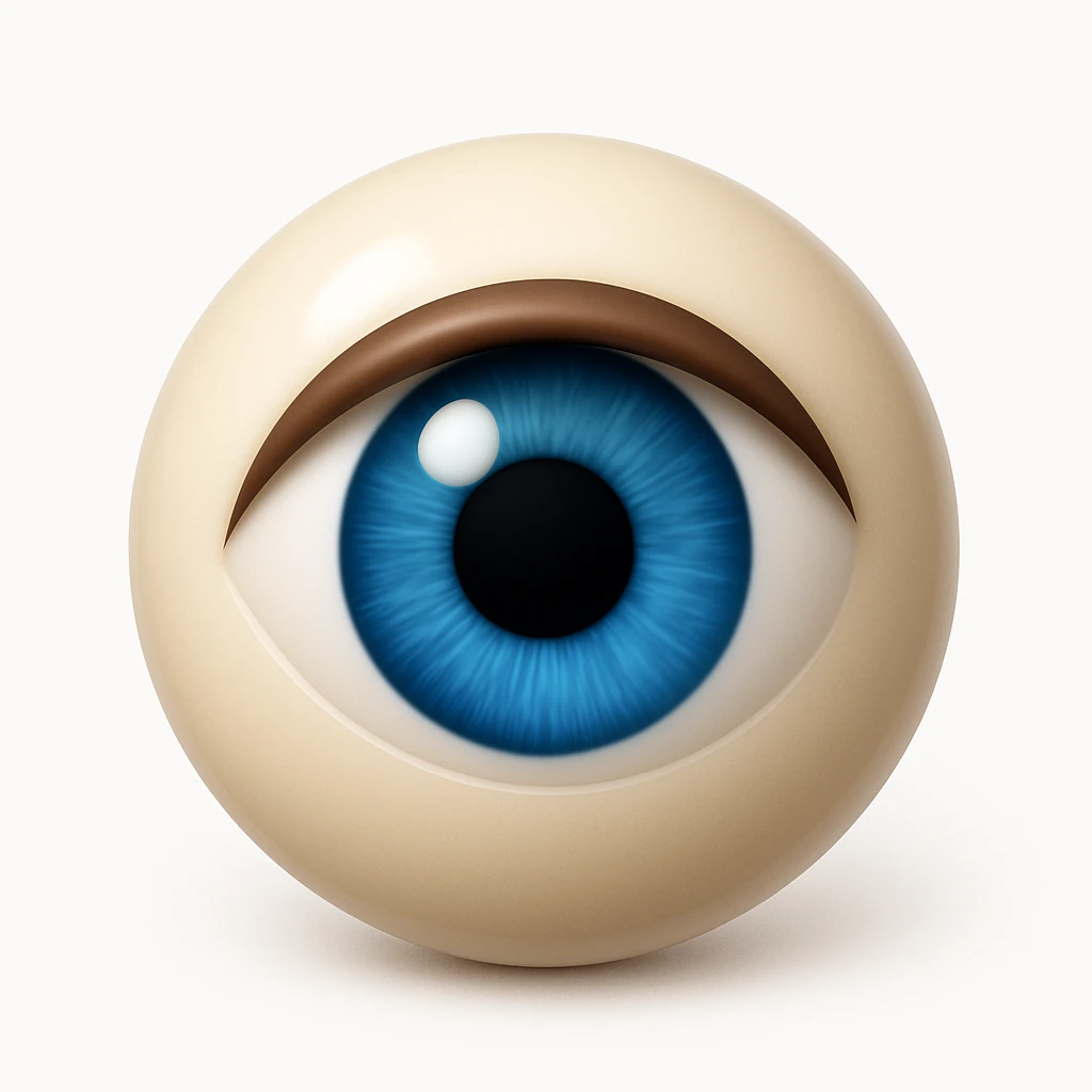 A 3D emoji in iOS emoji aesthetic style of a single human eye, with a detailed iris and pupil, smooth glossy surface, realistic shading and reflection, clean white background emoji