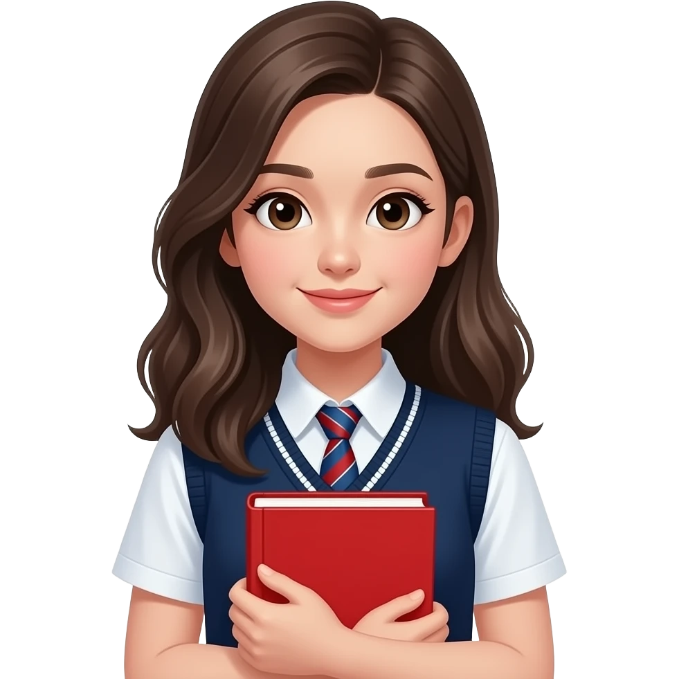 student girl  in school uniform and hold vibrant red close book in front of their chest emoji
