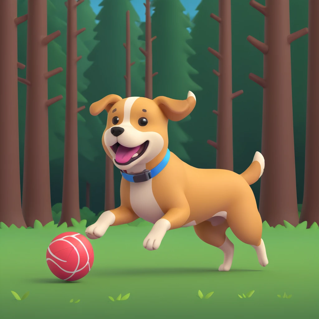 dog chasing ball in forrest, close up pose emoji
