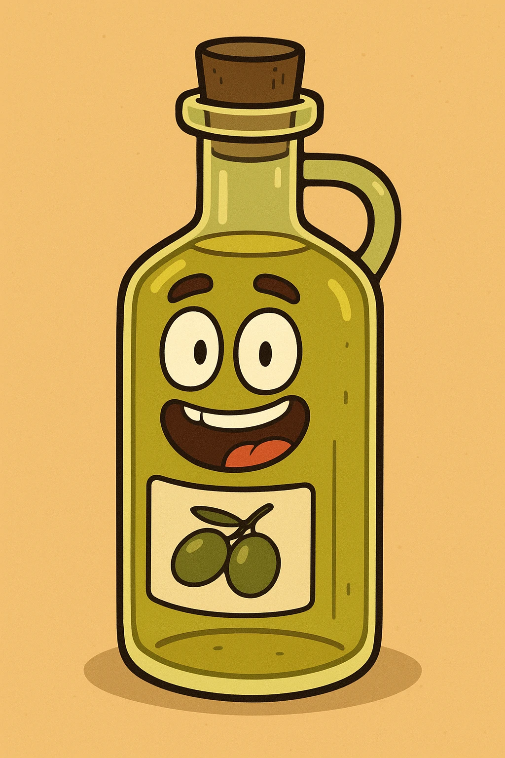 cartoon style olive oil bottle, vibrant colors, simple shapes emoji