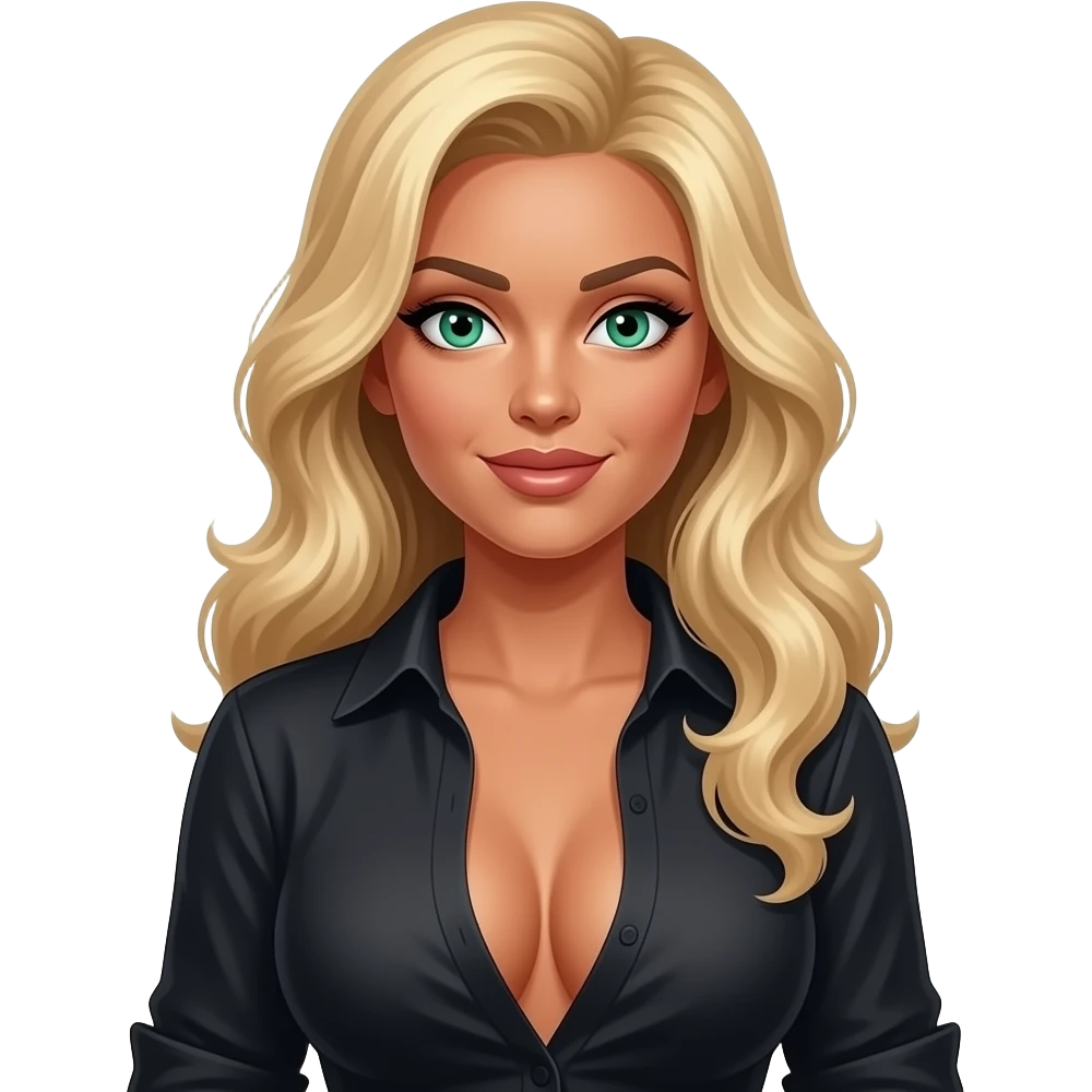 Green eyes tan big boobs kkblong blonde hair Linda hair sexy ink shirt emoji