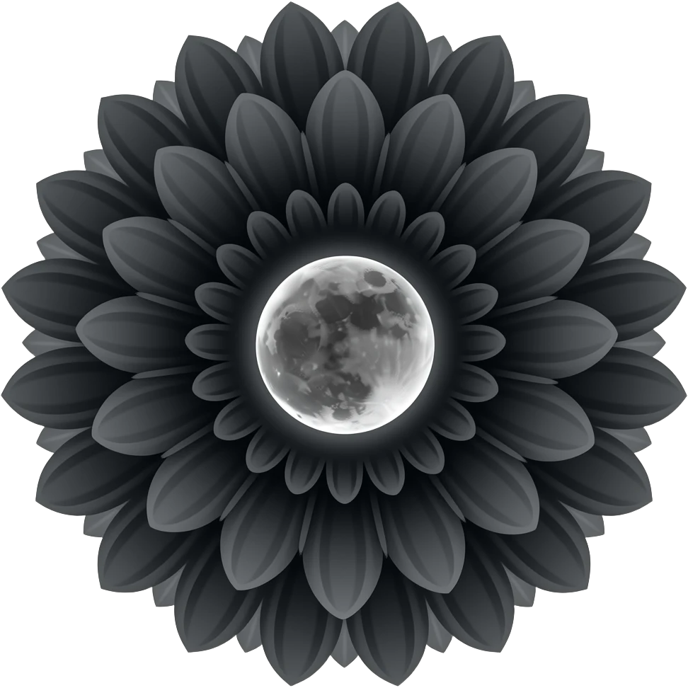 black chrysanthemum, with a black moon in the bloom emoji