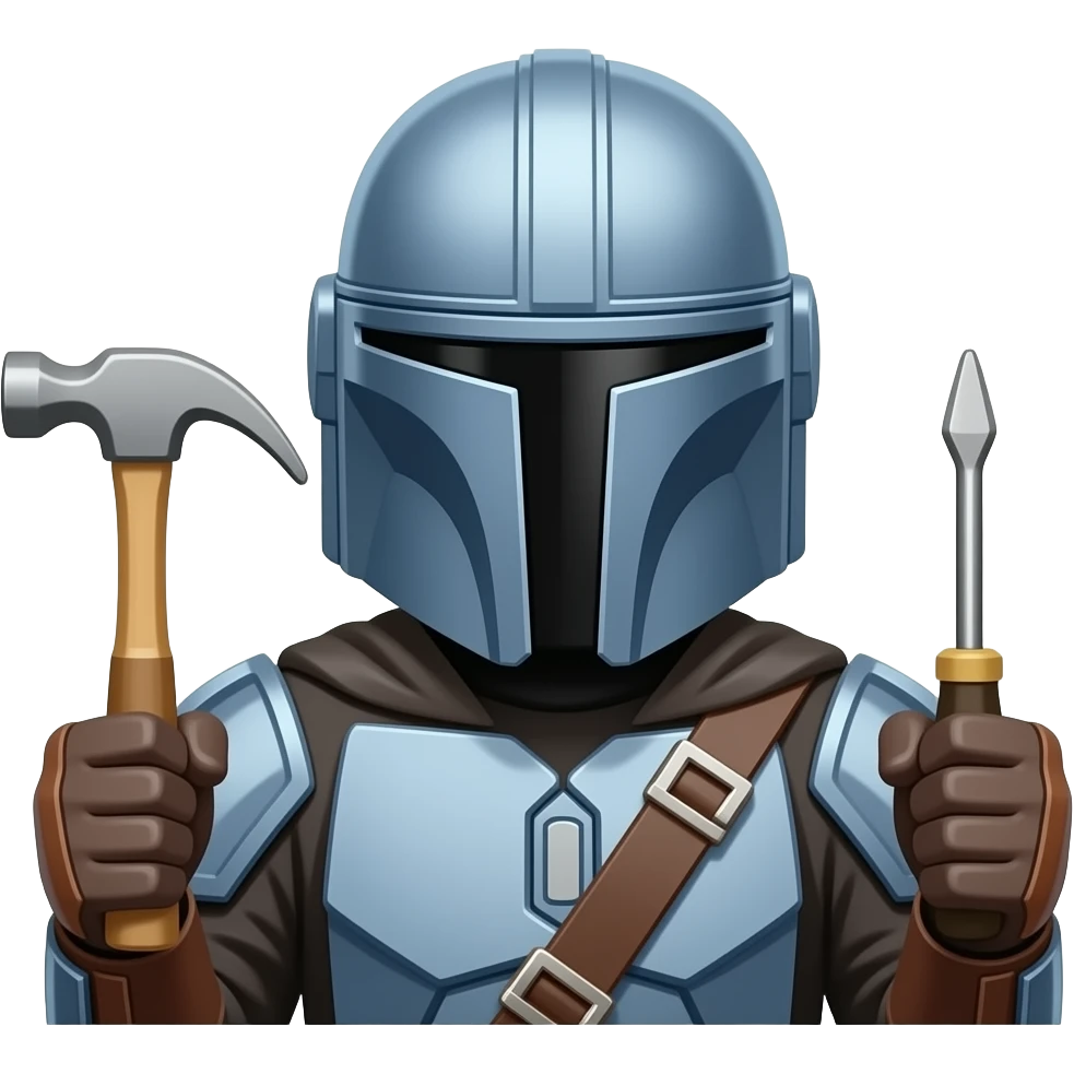 the mandalorian holding a hammer and screwdriver emoji