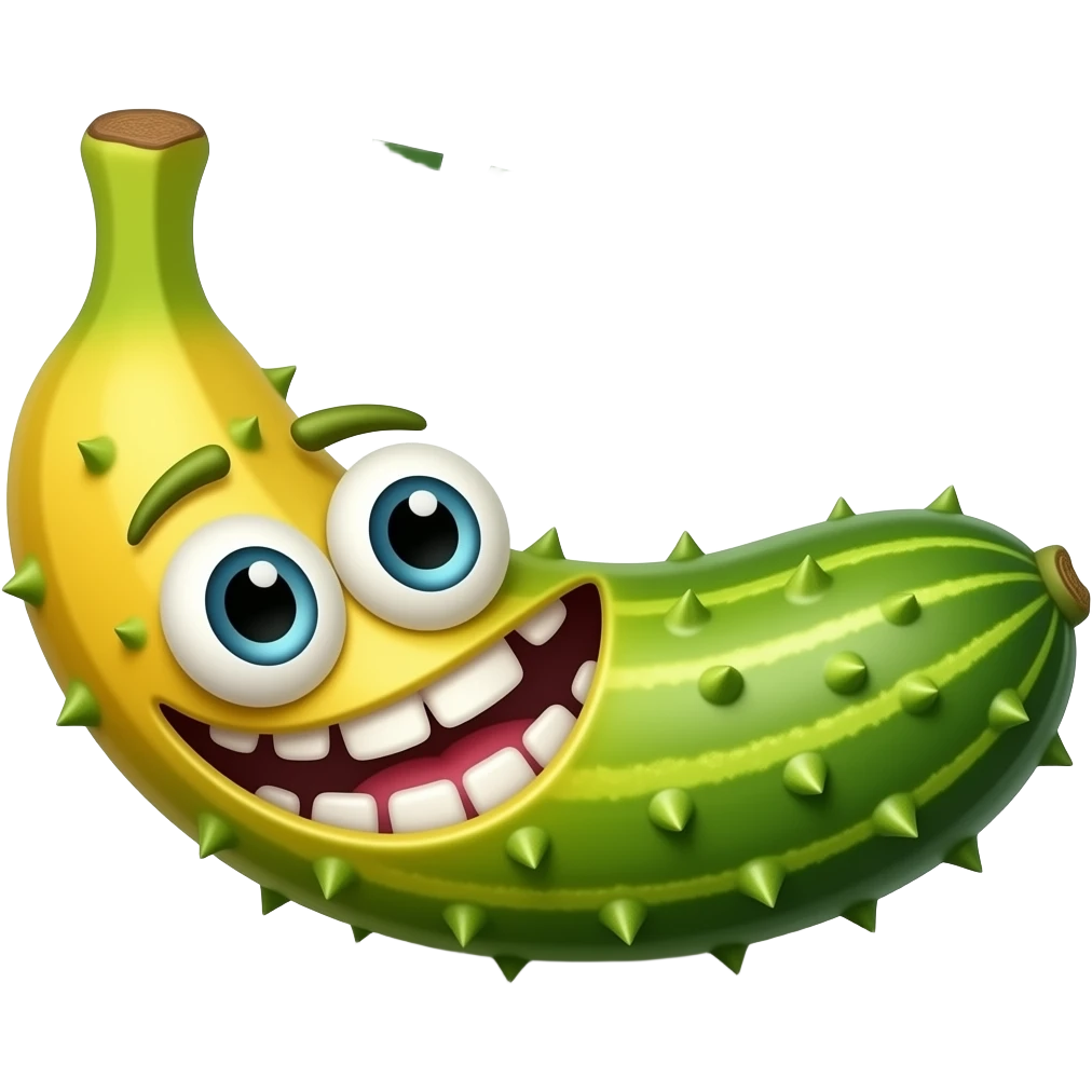 A toothy, funny, prickly banana cucumber with the Russian text "БАНОГУР". emoji