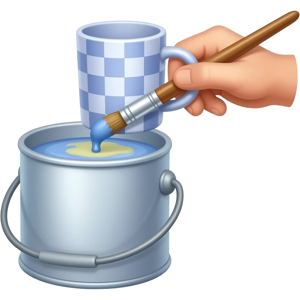 je veux un emoji qui représente l'émaillage d'une pièce céramique qui est peinte avec des couleur pastel. donc une tasse tenu par une pince et qui s'apprete a etre trempé dans un gros pot (type gros pot de peinture) emoji