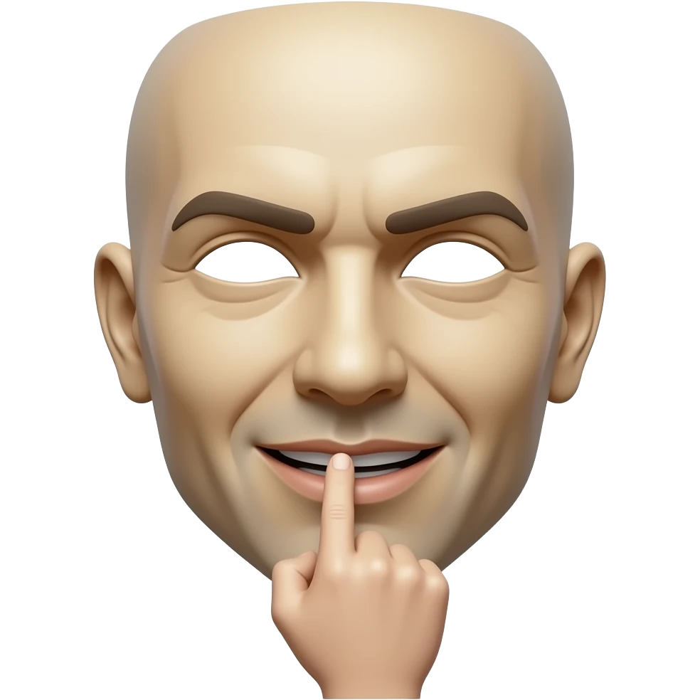 iki yüzlü maske ve işaret parmağı ağzında emoji