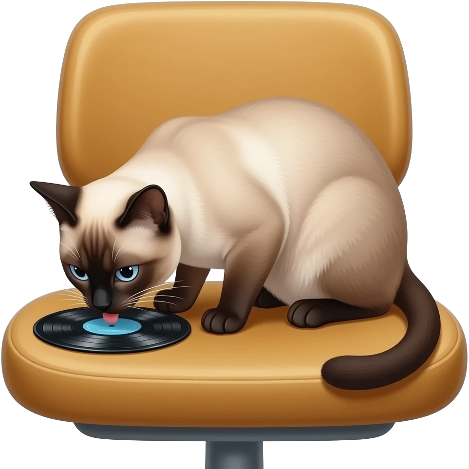 A Siamese cat drinking seat on a vinyl emoji