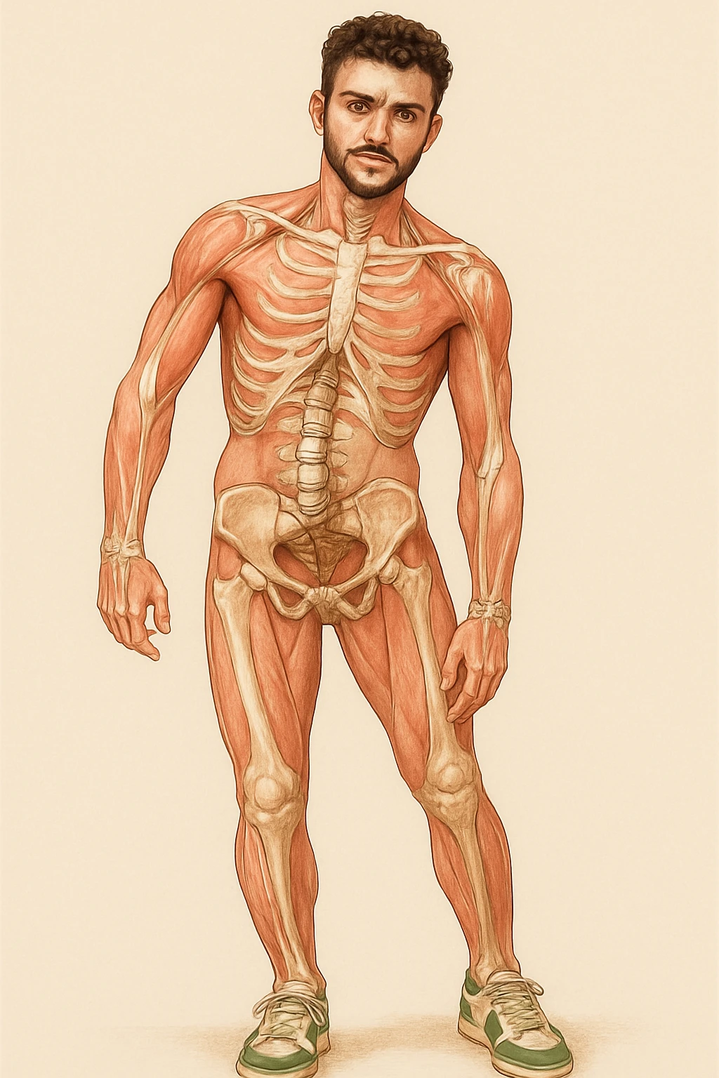 Uomo con problemi di asimmetrie e bacino inclinato, visione anatomica senza scritte emoji