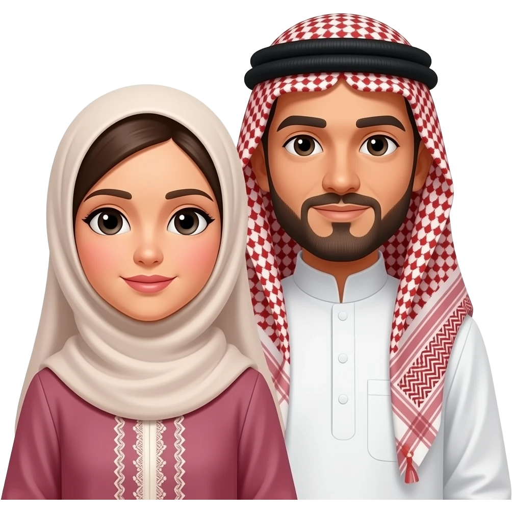 crée moi des parents musulumans avec la femme voilée sans qu'on voit ses cheveux emoji