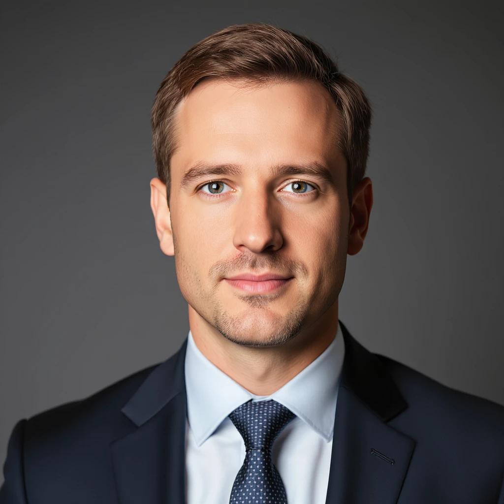 professional looking white pale man with brown hair, wearing business attire, neutral background, realistic style emoji