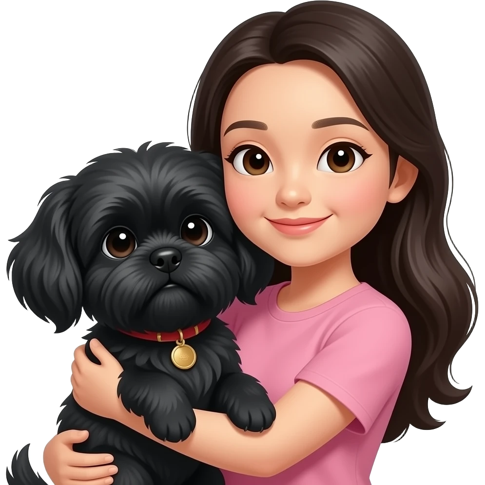 Black shih tzu dog with Chinese lady hugging emoji