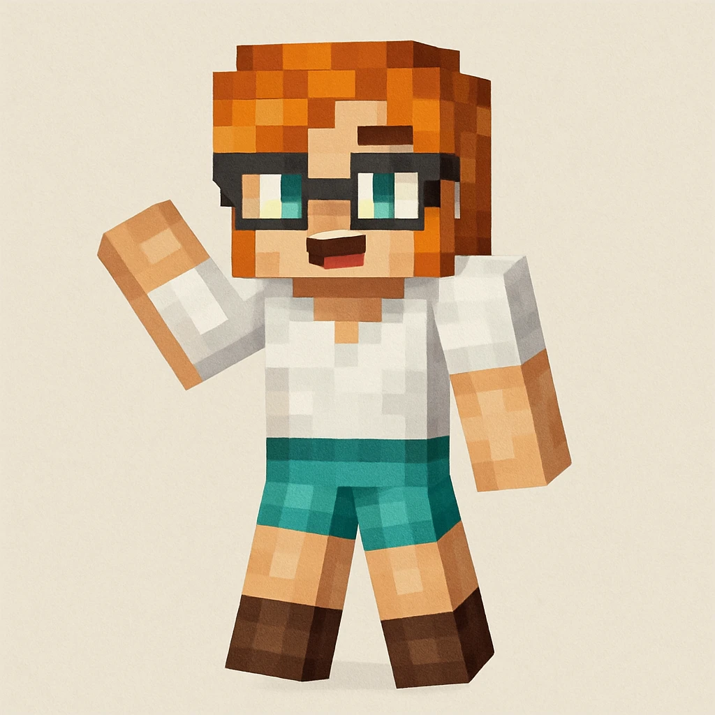 Separate the fifth character (far right, orange hair, glasses) from the group, keeping the original style and quality of the image. emoji