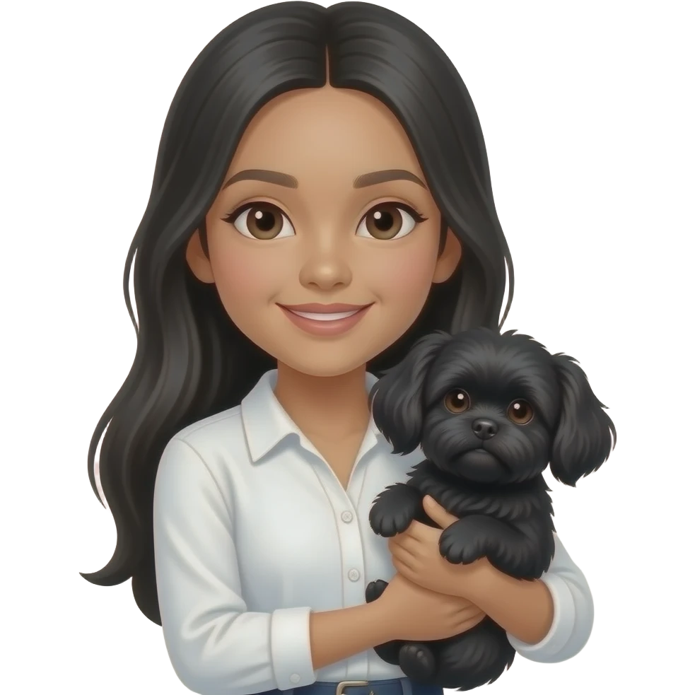 Black long hair Filipina girl holding a black shih tzu emoji