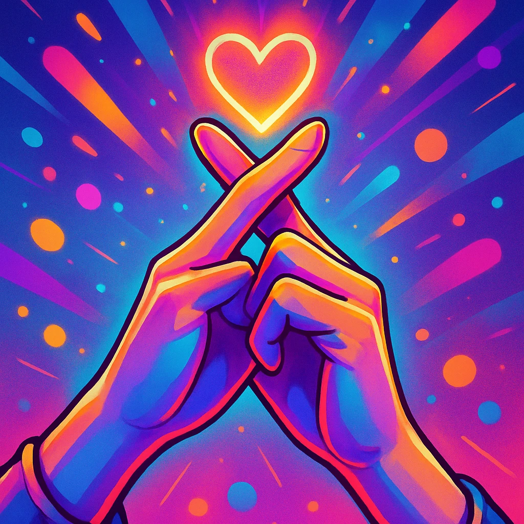 kpop heart hands, vibrant colors, detailed, gpt-image style emoji
