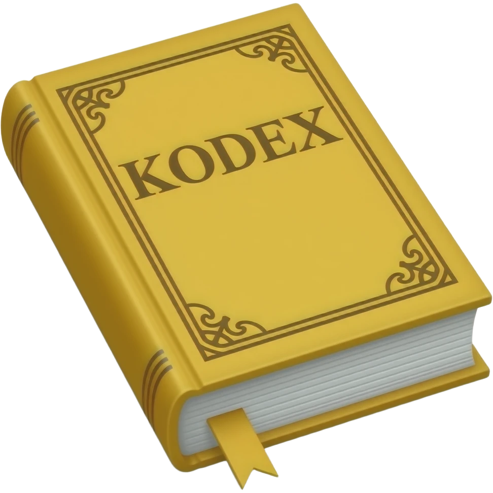 a yellow thick book that in the front says KODEX in font Times New Roman and looks like an austrian Kodex (Law Book) emoji