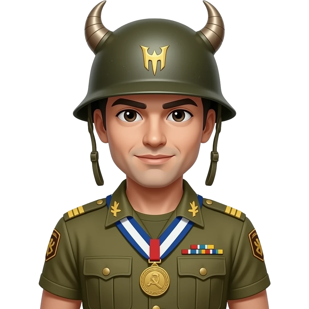 Diablo con cadena de medallón y casco militar emoji