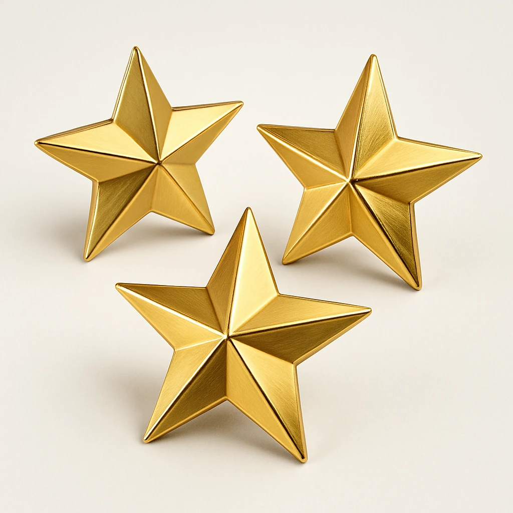 three flat gold stars, not touching, gold objects style emoji