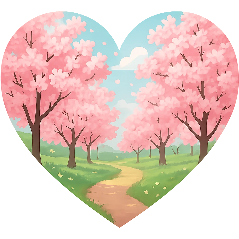 heart with a spring cherry orchard, clean digital illustration, no background emoji