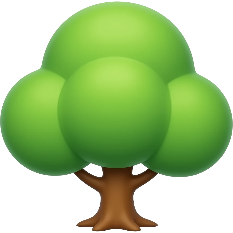 Tree, round soft green canopy.  Flat 3D vector, clean shapes, no gradients. emoji