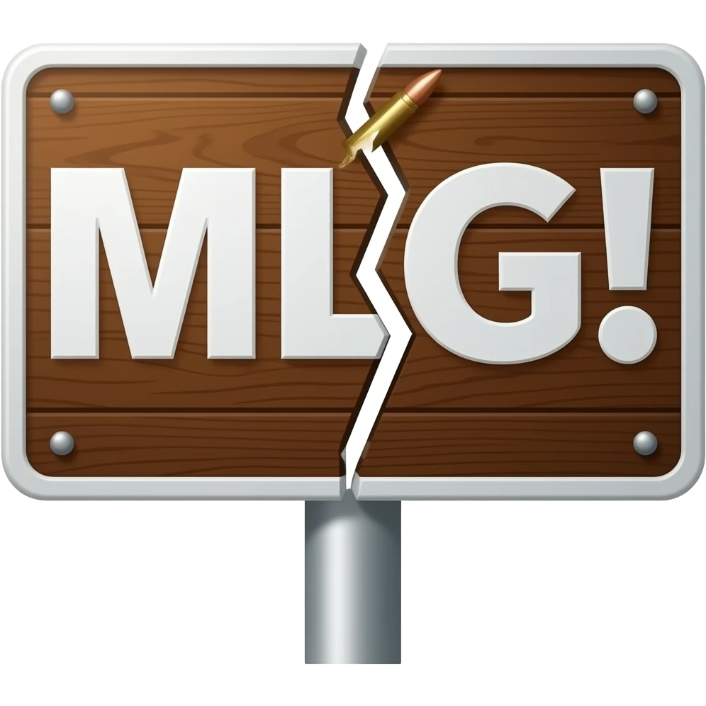 Надпись MLG! и пронзённая пулей ломается пополам emoji