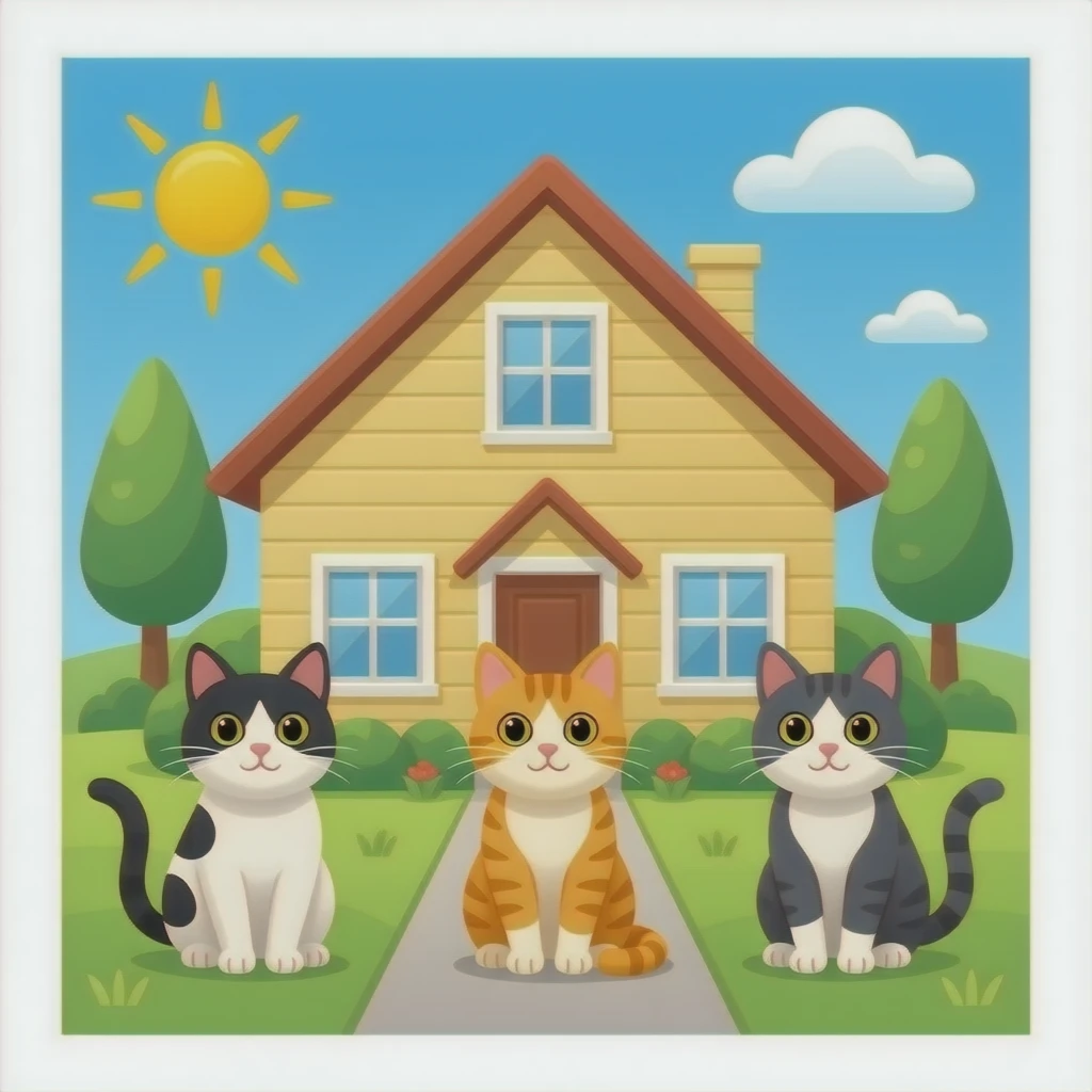 3 cats in front of their new house emoji