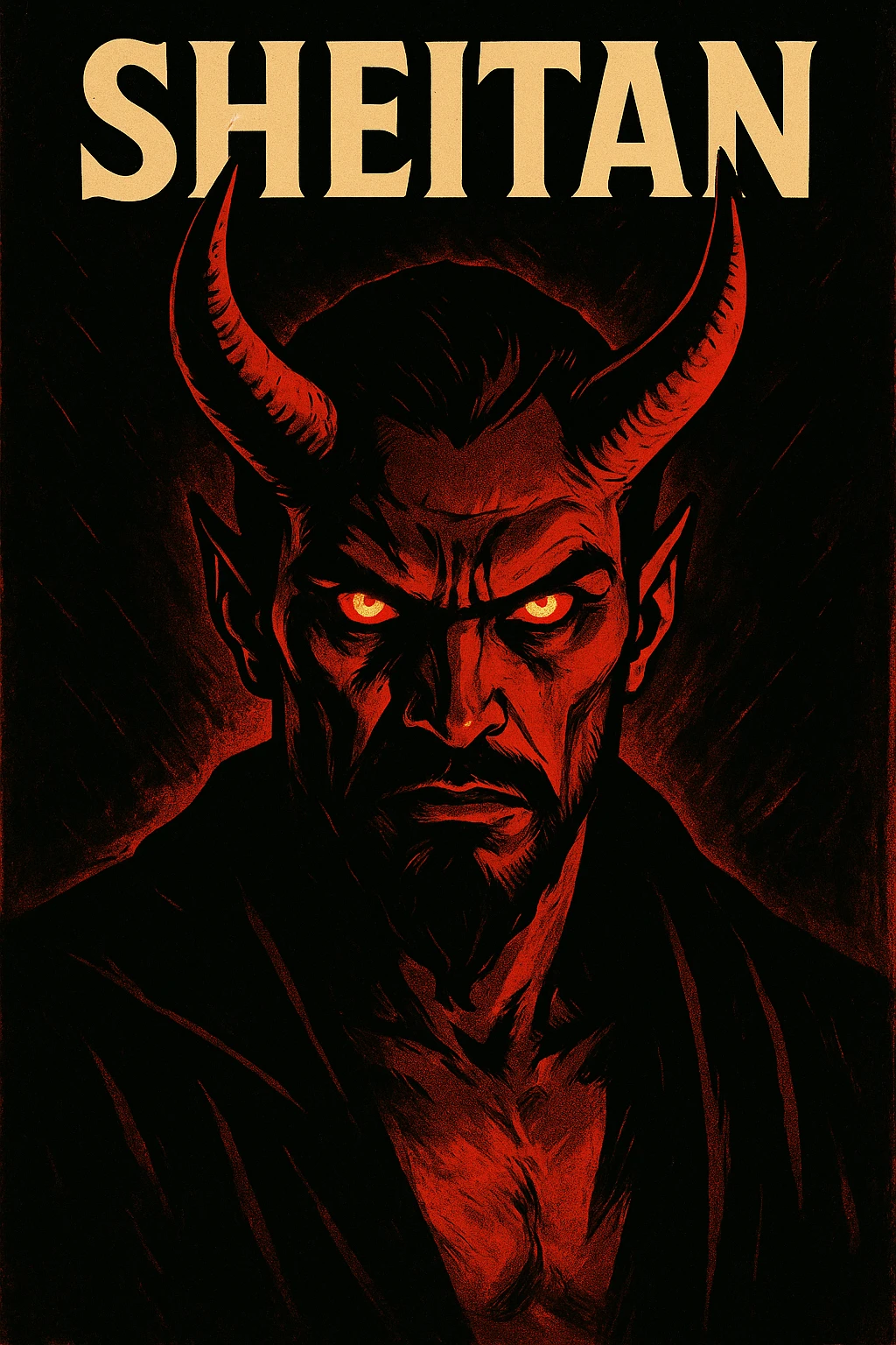 Sheitan, a devil character with red skin, sharp horns, glowing eyes, bold and dramatic style emoji