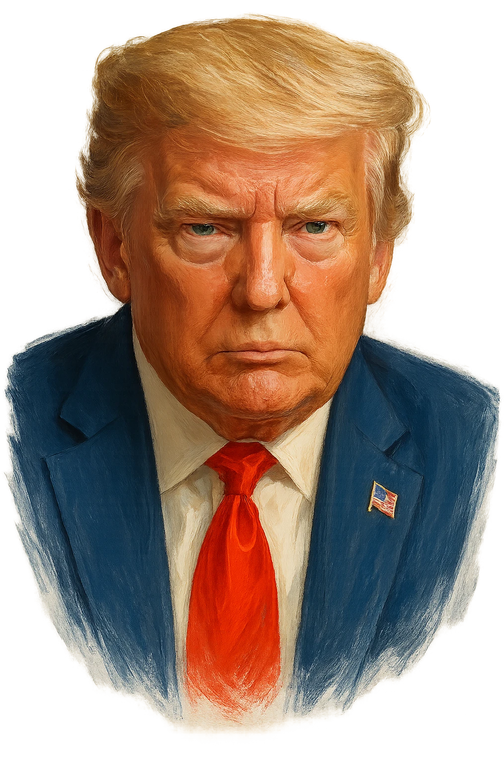 Дональд Трамп в слегка рисованном, но при это объемный стиль, прозрачный фон emoji