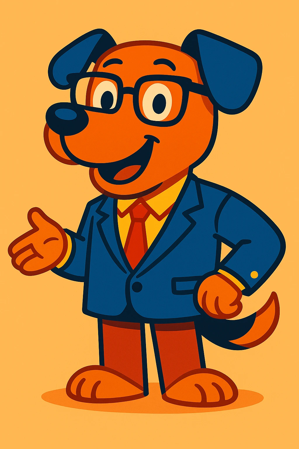 Add glasses to the dog in a suit, cartoon style, playful, colorful, keep background as is. emoji