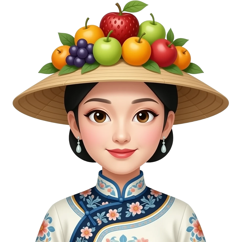 chinese traditional woman wearing Fruit Hat emoji