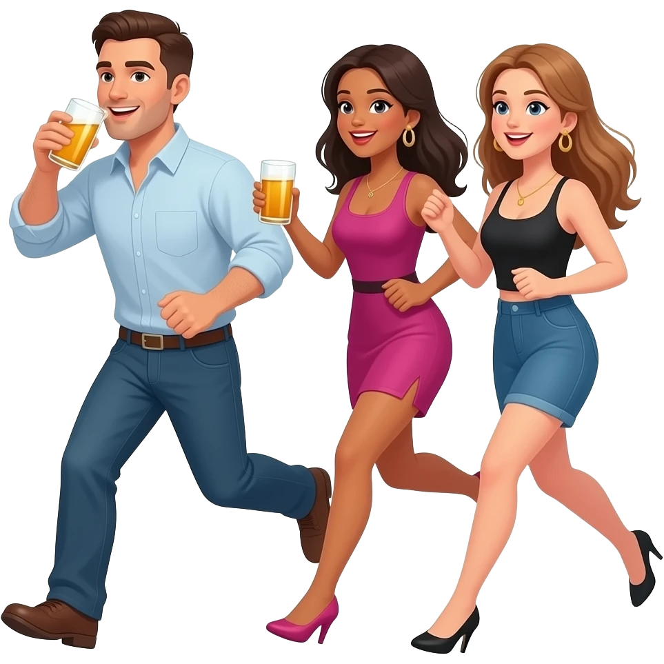 men conducting girl-chasing behavior, club competitiveness, and excessive alcohol use emoji