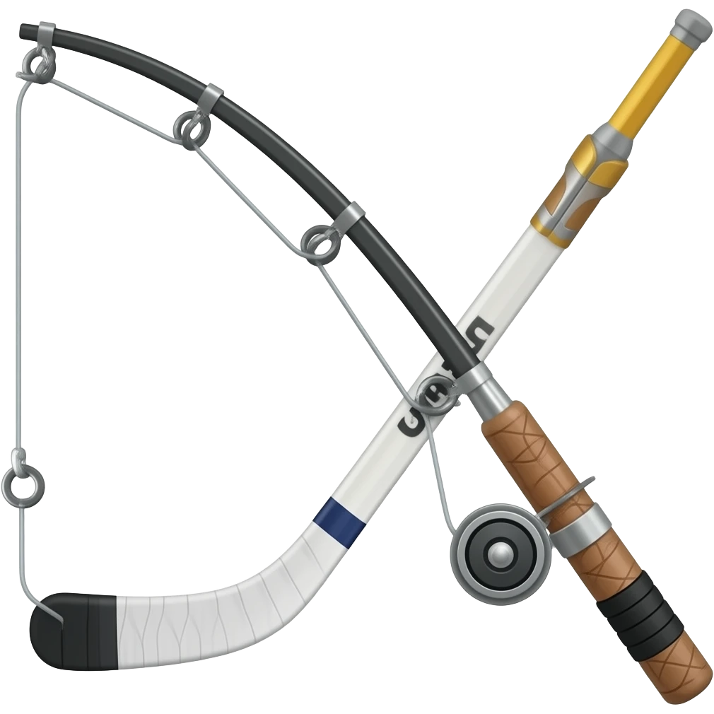 hockey stick made into a fishing rod emoji