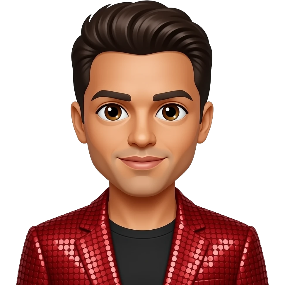 Bruno Mars with dark brown hair, red sequin outfit emoji
