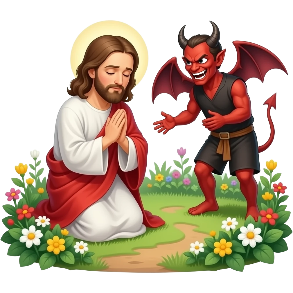 Jesus being tempted in the garden by Satan while praying emoji