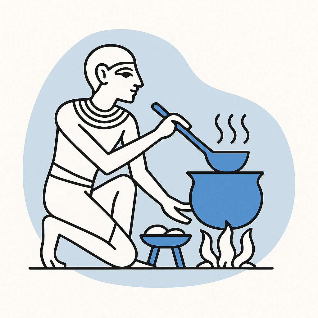 ancient Egyptian cooking scene in hieroglyphic style emoji