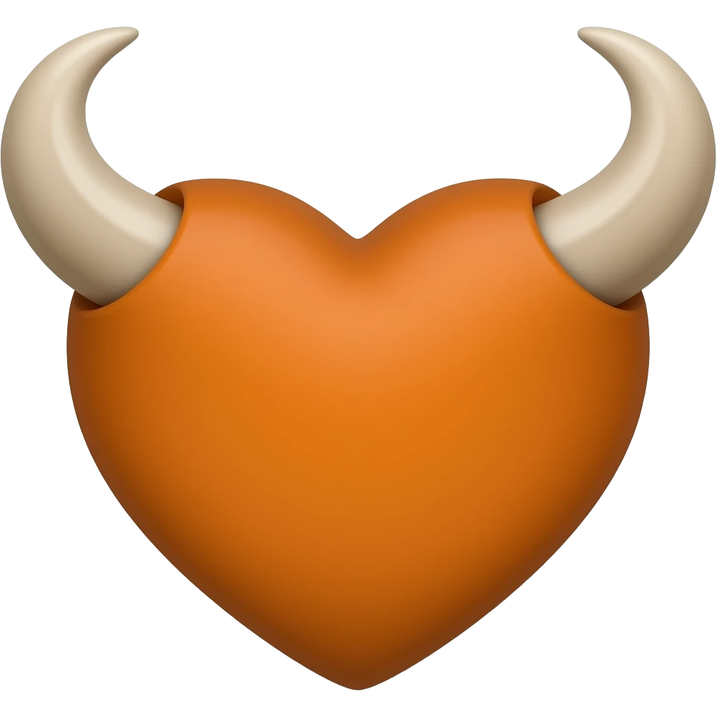 Burnt orange heart with longhorns attached at the top emoji