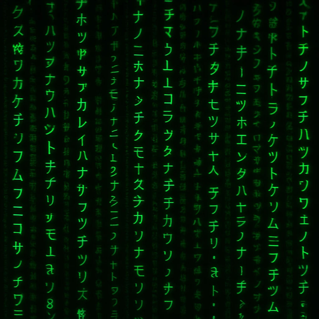 matrix digital rain, green Japanese katakana characters, black background, cyberpunk style emoji